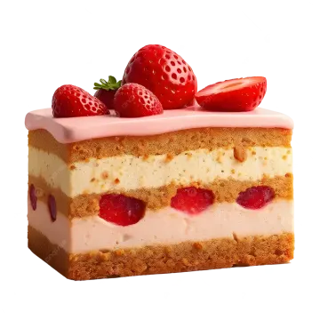 a piece of cake with strawberries on top