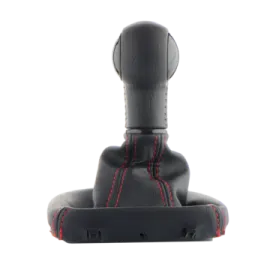 a black car seat with red stitching on it