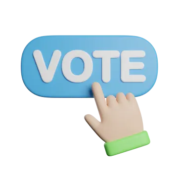 a hand presses the word vote on a blue button