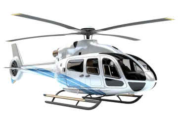 a white helicopter with blue and yellow trims