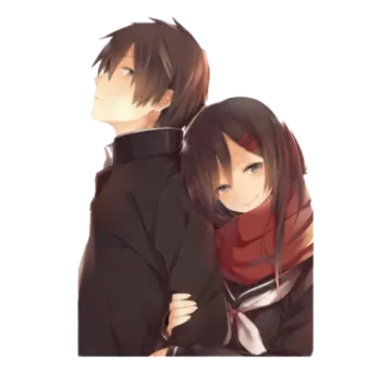 two anime characters hugging and looking at each other