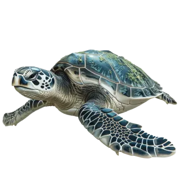 a green sea turtle on a white background