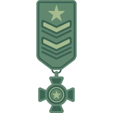 a green medal with a star on it
