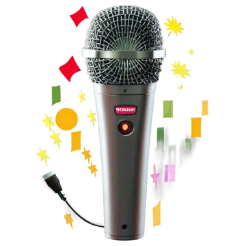 a microphone on a white background with stars around it