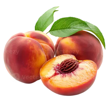 three peaches with a leaf on top of them