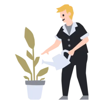 an illustration of a man watering a plant