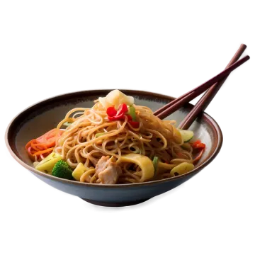 a bowl filled with noodles and vegetables