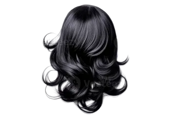 a woman with long black hair on a white background