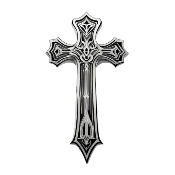 a black and white cross on a white background