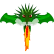 a green dragon with red eyes and wings