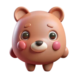 a brown bear with big eyes and a pink nose