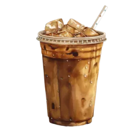 a glass of iced coffee with a straw