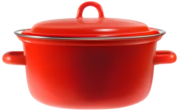 a red pot on a white background