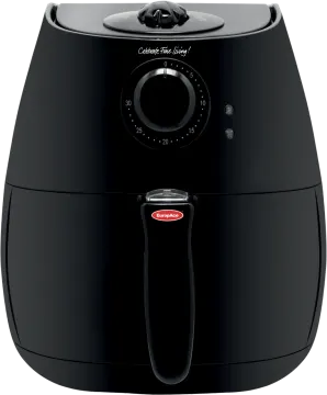 a black air fryer on a white background
