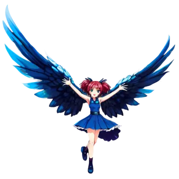 an anime girl with blue wings