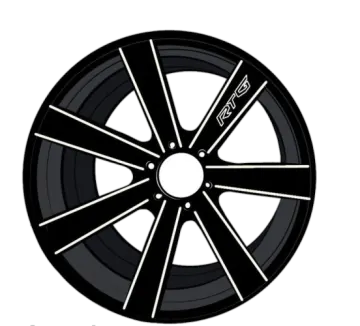a black wheel with white spokes