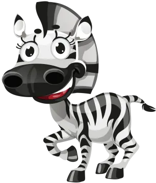 a cartoon zebra standing and smiling