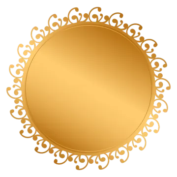 a gold circle with swirls and scrolls