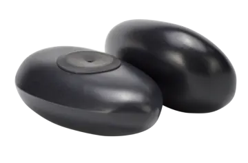 a pair of black balls on a white background