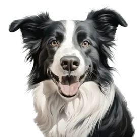 a black and white dog with its tongue out