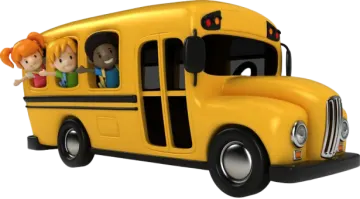 a yellow school bus with two children inside