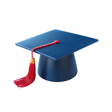 a blue graduation cap with a red ta