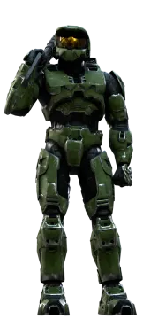 a green halo armor suit on a white background