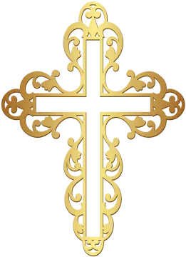 a gold cross on a white background