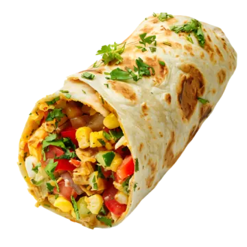a burritoa filled with chicken and vegetables