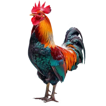 a colorful rooster on a white background