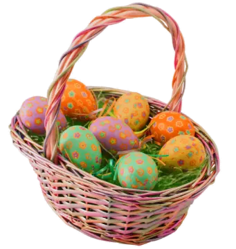 an easter basket filled with painted eggs