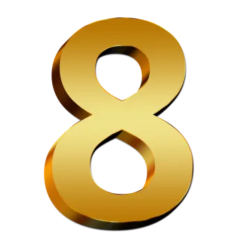 a gold number 8 on a white background
