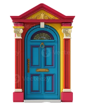 an illustration of a blue and yellow door