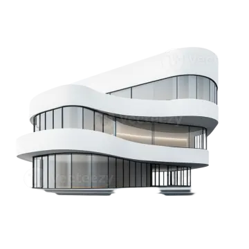a white building with curved windows