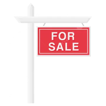 a red for sale sign on a white background
