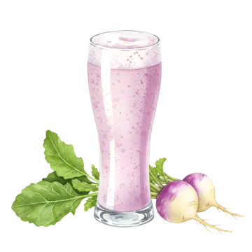 a glass of pink smoothie next to some fresh vegetables