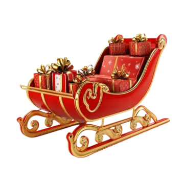 a red and gold sled with presents on it
