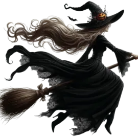 a witch flying in the air with her broom