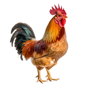 a rooster is standing on a white surface