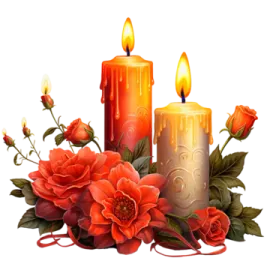 three candles with flowers and leaves