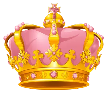 a golden crown with pink and gold accents