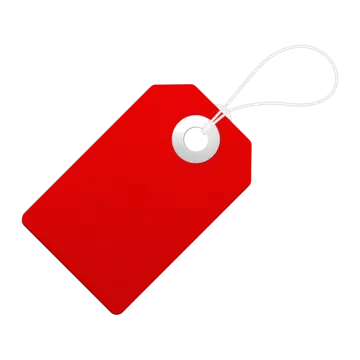 a red price tag on a white background