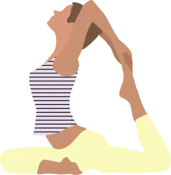 a woman in a striped shirt doing yoga