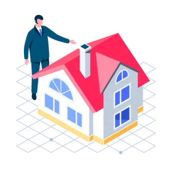 a man standing on top of a house