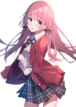 a girl in a school uniform with long pink hair