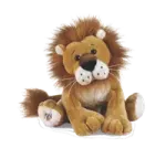 a stuffed lion sitting on a white surface
