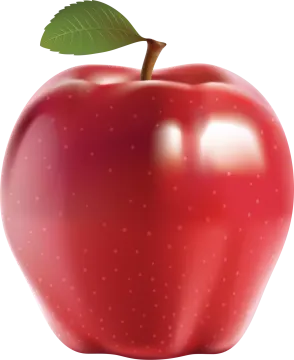 an apple with a leaf on it