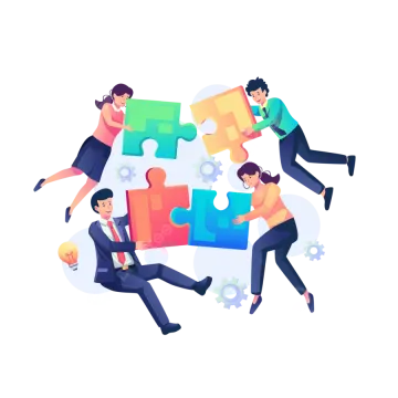 a group of people working together with puzzles