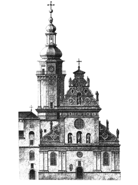 a black and white drawing of a church