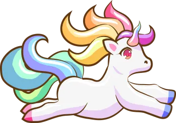 a cartoon unicorn laying down on the ground